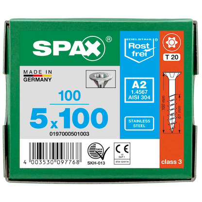 Artikelbild 8 für SPAX® Universalschrauben T20 Senkkopf Edelstahl A2 0197000501003 5 mm x 100 mm, 100 St., Artikelnummer 395321