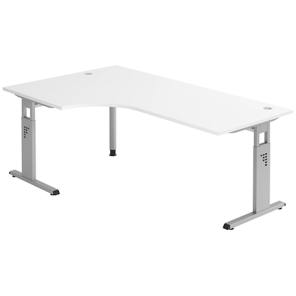 Artikelbild für HAMMERBACHER Gradeo höhenverstellbarer Schreibtisch weiß L-Form, C-Fuß-Gestell silber 200,0 x 80,0/120,0 cm, Artikelnummer 443404