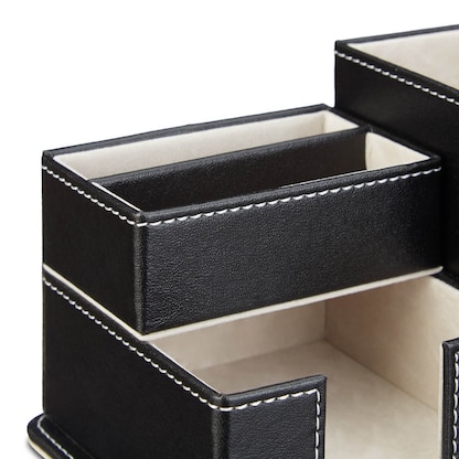 Artikelbild 2 für relaxdays Schreibtisch-Organizer schwarz Lederimitat 4 Fächer 18,0 x 12,0 x 10,0 cm, Artikelnummer 516611