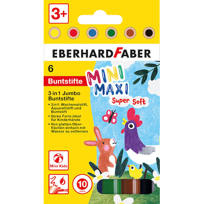 Artikelbild 2 für EBERHARD FABER Jumbo MiniMaxi 3in1 Buntstifte farbsortiert, 6 St., Artikelnummer 100208