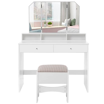 Artikelbild 9 für VASAGLE Schminktisch rechteckig Melamin, Spanplatte weiß 100,0 x 40,0 x 142,0 cm, 1 St., Artikelnummer 438347