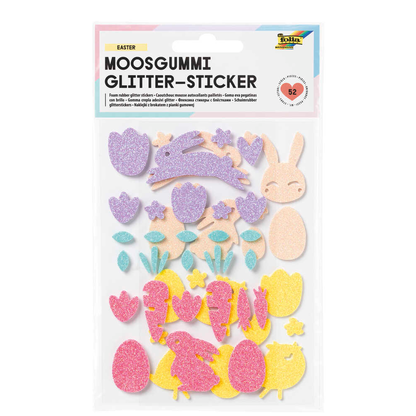 Artikelbild für folia Moosgummi Glitter-Sticker EASTER gelb, lachs, rosa, lila, mint 52 St., Artikelnummer 775969
