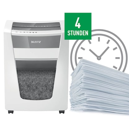 Artikelbild 10 für LEITZ IQ Office Pro Aktenvernichter mit Partikelschnitt P-6, 1 x 5 mm, bis 5 Blatt, weiß, Artikelnummer 634713