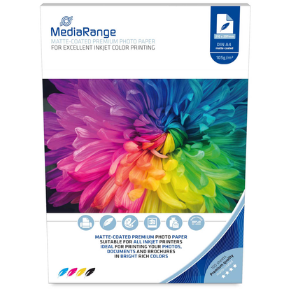 Artikelbild für MediaRange Fotopapier MRINK116 DIN A4 matt 105 g/qm 100 Blatt, Artikelnummer 312849
