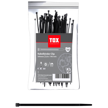 Artikelbild für TOX Kabelbinder Clip schwarz 140,0 mm x 3,6 mm, 100 St., Artikelnummer 560278