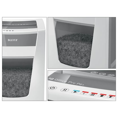 Artikelbild 11 für LEITZ IQ Office Pro Aktenvernichter mit Partikelschnitt P-6, 1 x 5 mm, bis 5 Blatt, weiß, Artikelnummer 634713