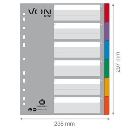 Artikelbild 2 für VON LEITZ Register DIN A4 Vollformat blanko grau-weiß 6-teilig, 1 Satz, Artikelnummer 635849