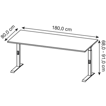 Artikelbild 2 für GERMANIA Agenda Home höhenverstellbarer Schreibtisch grandson-eiche rechteckig, C-Fuß-Gestell schwarz 180,0 x 80,0 cm, Artikelnummer 385292