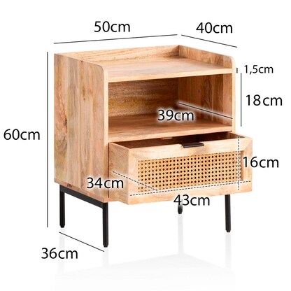 Artikelbild 2 für WOHNLING Nachttisch rechteckig Massivholz braun 50,0 x 40,0 x 60,0 cm, 1 St., Artikelnummer 314819