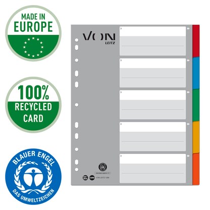 Artikelbild 2 für VON LEITZ Register DIN A4 Vollformat blanko grau-weiß 5-teilig, 1 Satz, Artikelnummer 635866