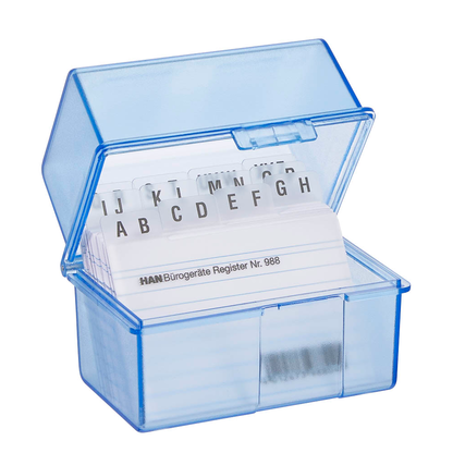 Artikelbild für HAN A8 Karteikasten DIN A8 für 300 Karteikarten blau-transparent mit Deckel, Artikelnummer 458091