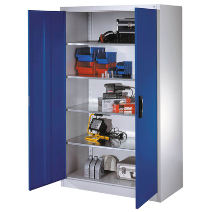 Artikelbild für CP Stahlschrank 8932-00 S10599 lichtgrau, enzianblau 4 Fachböden 120,0 x 60,0 x 195,0 cm, aufgebaut, 1 St., Artikelnummer 416646