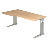 Artikelbild 1 für HAMMERBACHER Haziender höhenverstellbarer Schreibtisch eiche Trapezform, C-Fuß-Gestell silber 180,0 x 100,0 cm, Artikelnummer 633382
