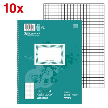 Artikelbild für Ursus Collegeblöcke Kleinformat kariert DIN A5 Innenrand, 10 Blöcke, Artikelnummer 990382
