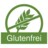 Symbol Glutenfrei: Weizenähre durchgestrichen, darunter grüner Schriftzug 