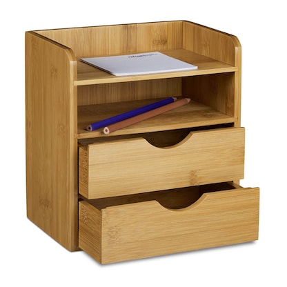 Artikelbild für relaxdays Schreibtisch-Organizer braun Bambus 2 Schubladen, 2 Ablagen Fächer 20,0 x 13,0 x 21,0 cm, Artikelnummer 516522