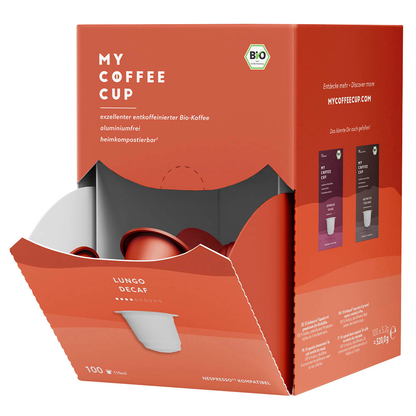 Artikelbild für MY COFFEE CUP LUNGO DECAF Bio-Kaffeekapseln, Arabicabohnen 100 Stück, Artikelnummer 672309