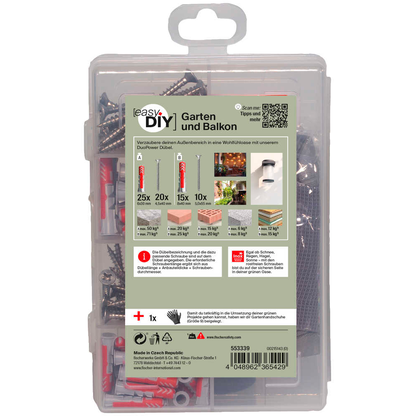Artikelbild 4 für fischer easyDIY Box Garten und Balkon rostfrei 553339 Dübel- und Schrauben-Sortiment, 71-teilig, Artikelnummer 480357