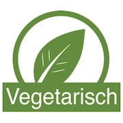Symbol für vegetarische Produkte: grünes Blatt im Kreis, darunter Schriftzug „Vegetarisch“.