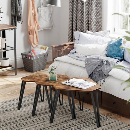 Artikelbild 2 für VASAGLE Beistelltische-Set dreieckig abgerundet Spanplatte braun, 3 St., Artikelnummer 290449