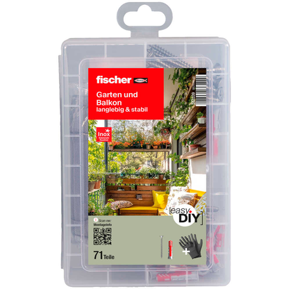 Artikelbild 3 für fischer easyDIY Box Garten und Balkon rostfrei 553339 Dübel- und Schrauben-Sortiment, 71-teilig, Artikelnummer 480357