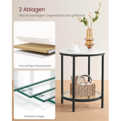 Artikelbild 9 für VASAGLE Beistelltisch rund Spanplatte weiß 45,0 x 45,0 x 55,0 cm, 1 St., Artikelnummer 290538