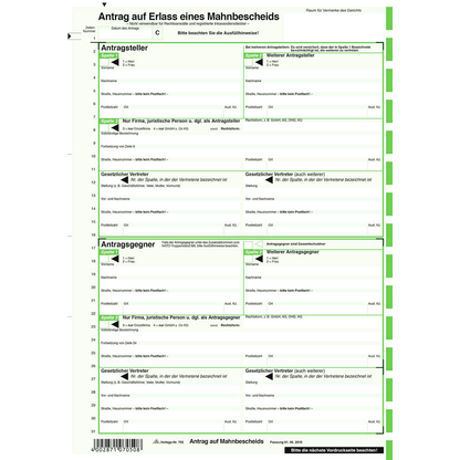 Artikelbild für RNK-Verlag Mahnbescheide für maschinelle Bearbeitung Formulare 705/10, 10 St., Artikelnummer 622252