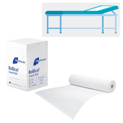 Artikelbild für Meditrade® Ärztekrepp ROLLICEL® 2-lagig weiß 59,0 cm x 50,0 m, 9 Rollen, Artikelnummer 242129