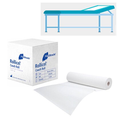 Artikelbild für Meditrade® Ärztekrepp ROLLICEL® 2-lagig weiß 39,0 cm x 50,0 m, 9 Rollen, Artikelnummer 242226