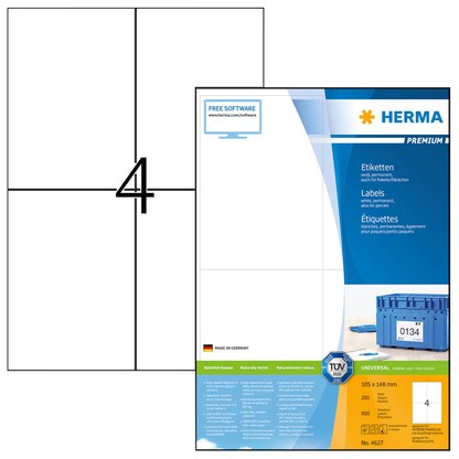 Artikelbild für HERMA Etiketten 4627 weiß 105,0 x 148,0 mm, 200 Blatt, Artikelnummer 529123