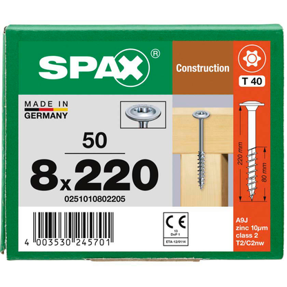 Artikelbild 7 für SPAX® Holzbauschrauben T40 Tellerkopf WIROX 0251010802205 8 mm x 220 mm, 50 St., Artikelnummer 397297