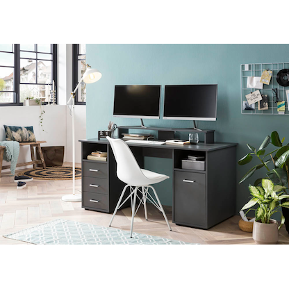 Artikelbild 5 für MÖBELPARTNER Niels light Schreibtisch anthrazit rechteckig, Wangen-Gestell grau 150,0 x 70,0 cm, Artikelnummer 650331