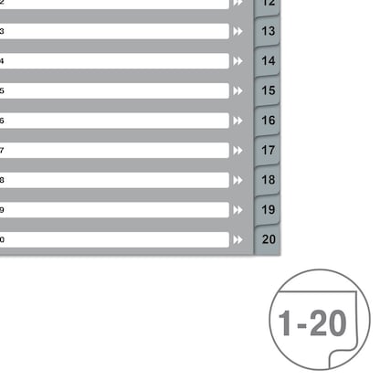 Artikelbild 5 für VON LEITZ Register DIN A4 Überbreite 1-20 grau-weiß 20-teilig, 1 Satz, Artikelnummer 635858