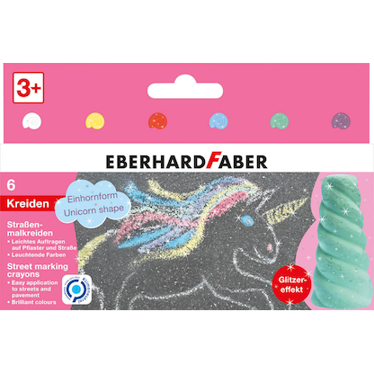 Artikelbild für EBERHARD FABER Einhorn Straßenmalkreide Glitzer farbsortiert 6 St., Artikelnummer 100097