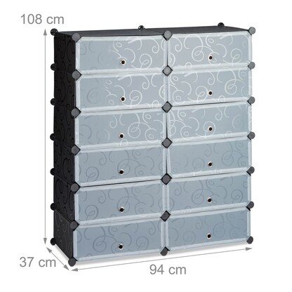 Artikelbild 2 für relaxdays Schuhschrank, 10021979_46 schwarz, transparent 12 Fachböden 94,0 x 37,0 x 108,0 cm, Artikelnummer 451102