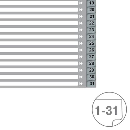 Artikelbild 5 für VON LEITZ Register DIN A4 Überbreite 1-31 grau-weiß 31-teilig, 1 Satz, Artikelnummer 635886