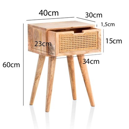 Artikelbild 2 für WOHNLING Nachttisch rechteckig Massivholz braun 40,0 x 30,0 x 60,0 cm, 1 St., Artikelnummer 314809