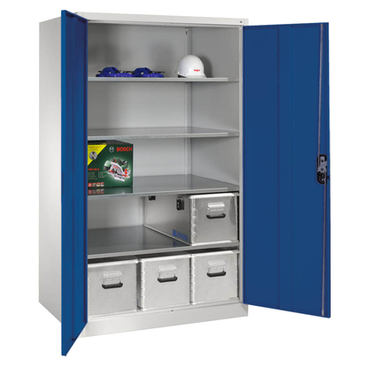 Artikelbild für CP Stahlschrank 8934-00 S10197 lichtgrau, enzianblau 4 Fachböden 120,0 x 80,0 x 195,0 cm, aufgebaut, 1 St., Artikelnummer 416697