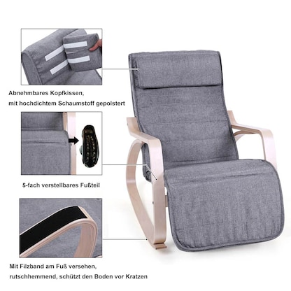 Artikelbild 6 für SONGMICS Schaukelstuhl grau natur Stoff 67,0 x 115,0 x 91,0 cm, 1 St., Artikelnummer 291429