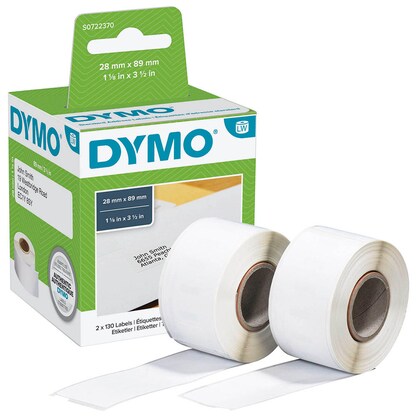 Artikelbild für DYMO Etikettenrollen für Etikettendrucker S0722370 weiß, 28,0 x 89,0 mm, 2 x 130 Etiketten, Artikelnummer 316372