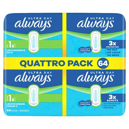 Artikelbild 2 für always Binden Ultra Day Normal für leichte bis mittlere Tage, 64 St., Artikelnummer 774499