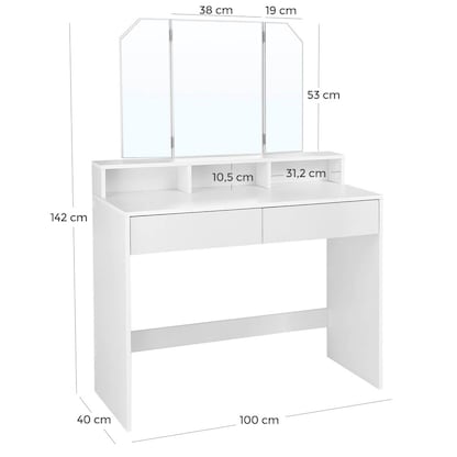 Artikelbild 2 für VASAGLE Schminktisch rechteckig Melamin, Spanplatte weiß 100,0 x 40,0 x 142,0 cm, 1 St., Artikelnummer 438347