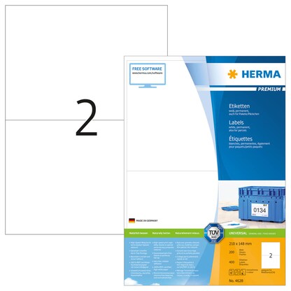 Artikelbild für HERMA Etiketten 4628 weiß 210,0 x 148,0 mm, 200 Blatt, Artikelnummer 529131