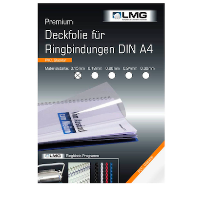 Artikelbild für LMG Deckfolien für Bindemappen PREMIUM transparent, DIN A4 0,15 mm, 100 St., Artikelnummer 465536