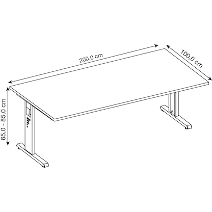 Artikelbild 2 für HAMMERBACHER Gradeo höhenverstellbarer Schreibtisch eiche rechteckig, C-Fuß-Gestell silber 200,0 x 100,0 cm, Artikelnummer 443587
