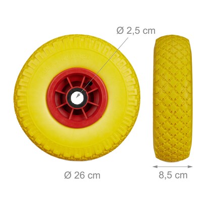Artikelbild 5 für relaxdays Sackkarrenräder luftbereift gelb, rot Kunststoff Felgen, Achse 2,5 cm, Artikelnummer 452322