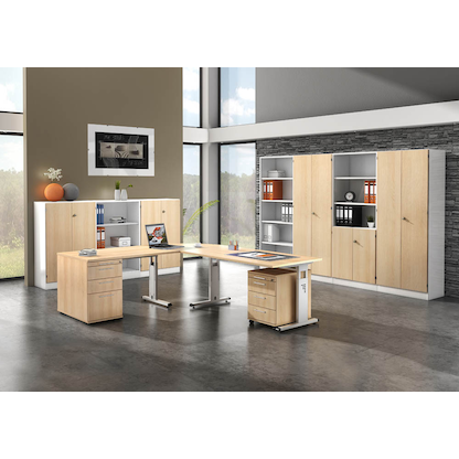 Artikelbild 4 für HAMMERBACHER Gradeo höhenverstellbarer Schreibtisch eiche rechteckig, C-Fuß-Gestell silber 200,0 x 100,0 cm, Artikelnummer 443587