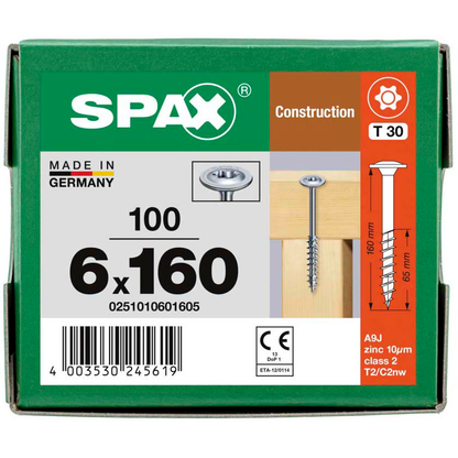 Artikelbild 6 für SPAX® Holzbauschrauben T30 Tellerkopf WIROX 0251010601605 6 mm x 160 mm, 100 St., Artikelnummer 397279