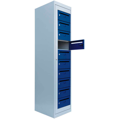 Artikelbild für LÜLLMANN Schließfachschrank enzianblau, lichtgrau 526411, 10 Schließfächer 40,0 x 50,0 x 180,0 cm, Artikelnummer 186548