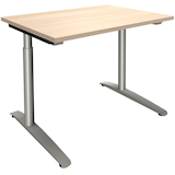 Artikelbild 1 für fm Sidney höhenverstellbarer Schreibtisch königsahorn rechteckig, C-Fuß-Gestell Rundrohr silber 100,0 x 80,0 cm, Artikelnummer 371522